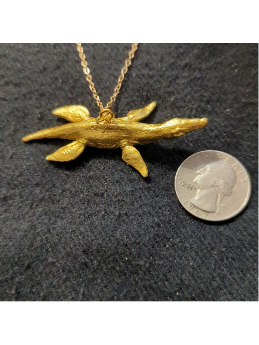 Gold Tone Plesiosaur Dinosaur Pendant Statement Necklace - Picture 4 of 4